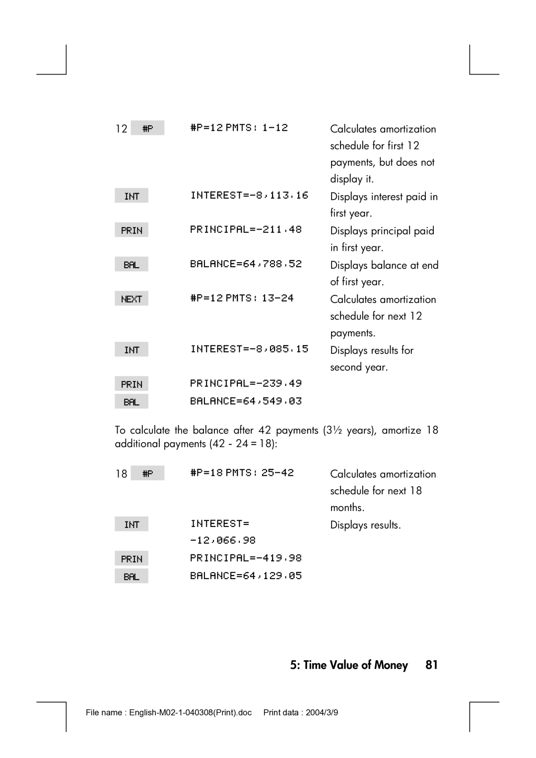 HP 17bII manual First year 