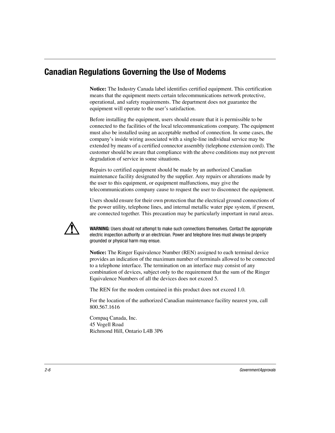 HP 17XL579 manual Canadian Regulations Governing the Use of Modems 