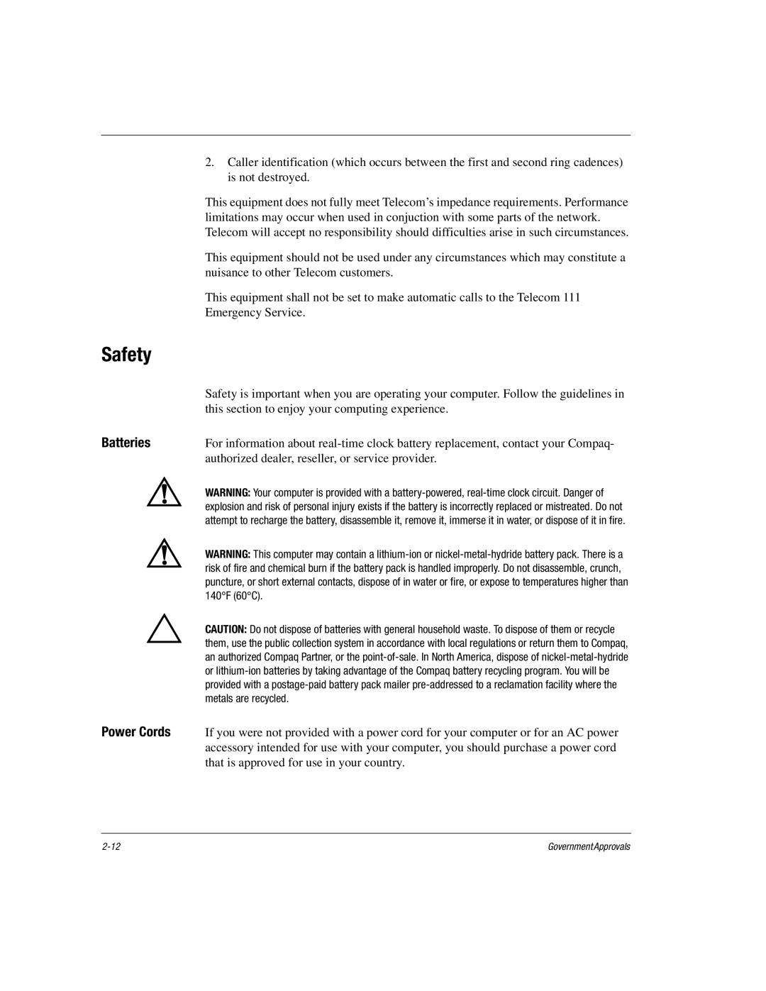 HP 17XL579 manual Safety, Batteries 