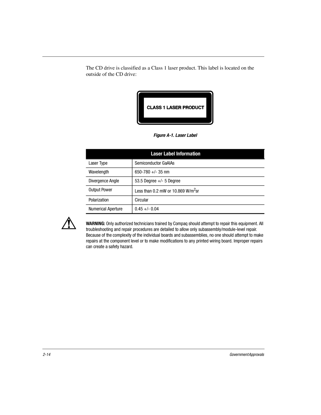 HP 17XL579 manual Laser Label Information 