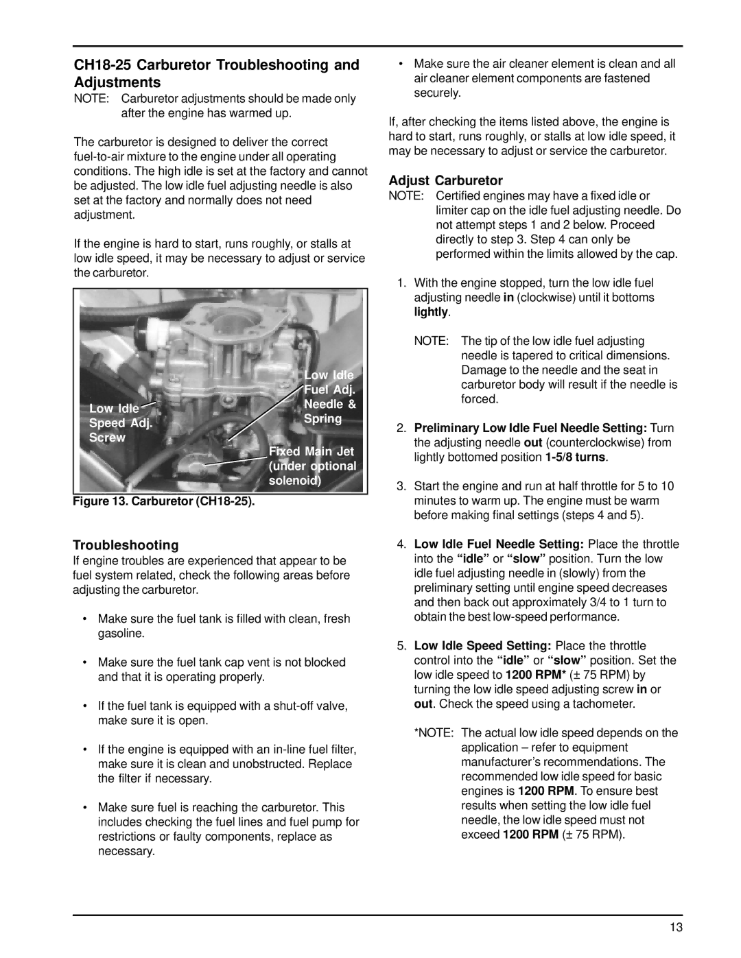 HP 18-26 manual CH18-25 Carburetor Troubleshooting and Adjustments, Adjust Carburetor 