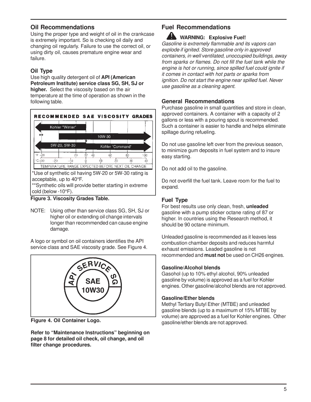 HP 18-26 manual Oil Recommendations, Fuel Recommendations, Oil Type, General Recommendations, Fuel Type 