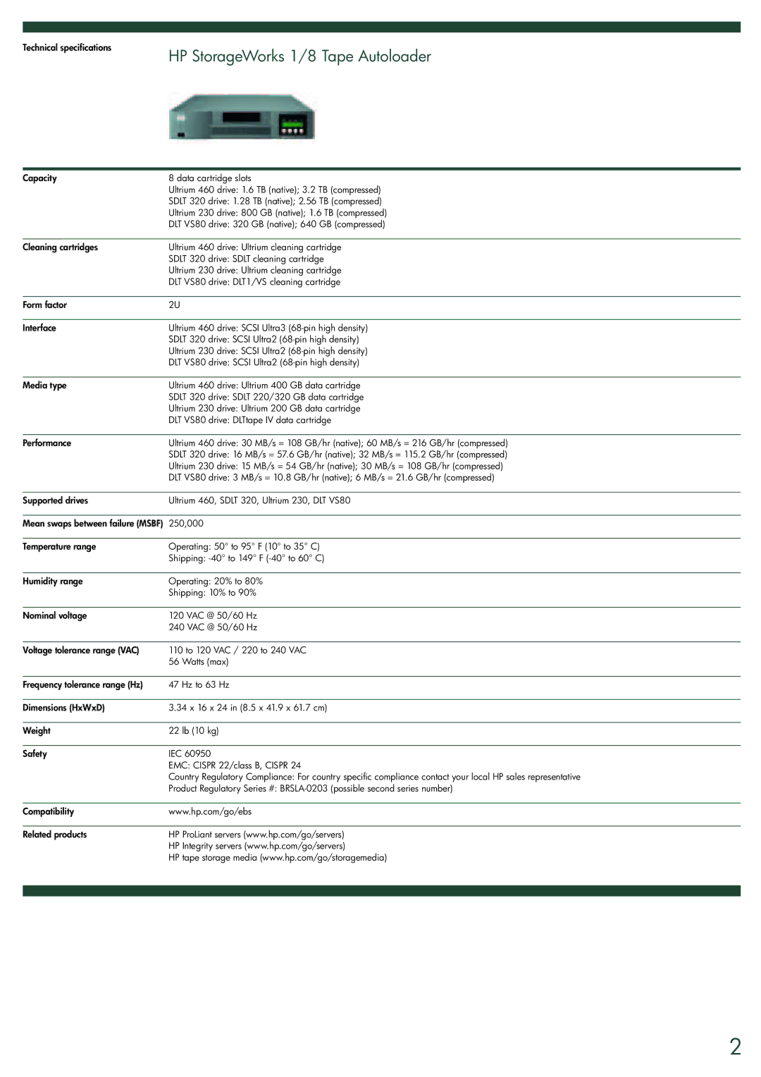 HP manual HP StorageWorks 1/8 Tape Autoloader 