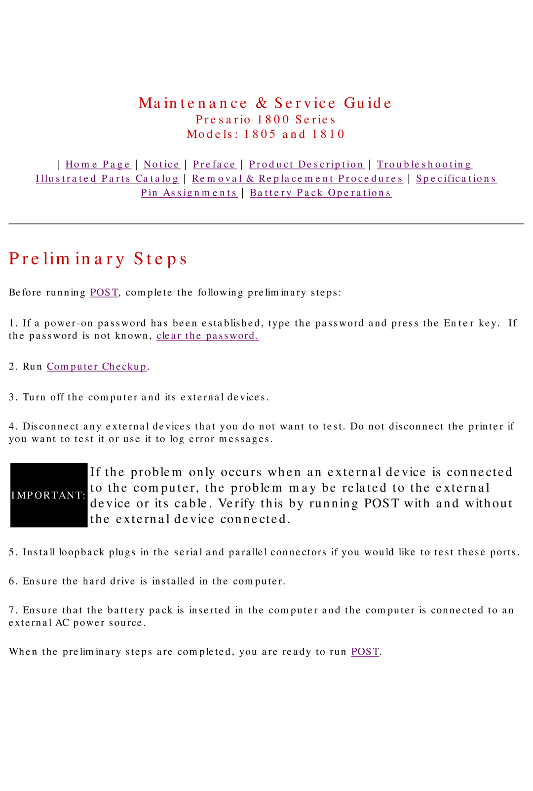 HP 1805 manual Preliminary Steps, Run Computer Checkup 