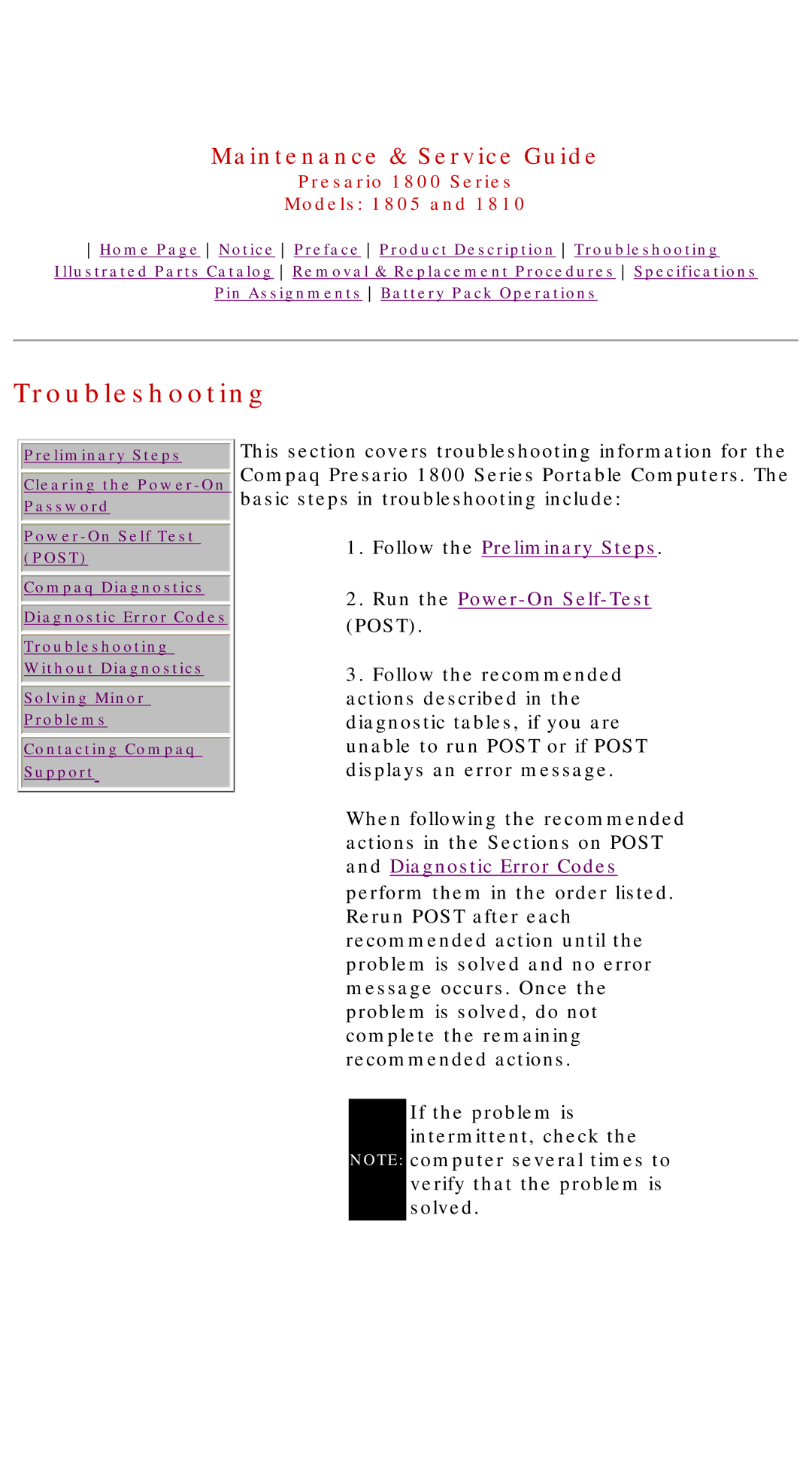 HP 1805 manual Troubleshooting, Follow the Preliminary Steps Run the Power-OnSelf-Test Post 