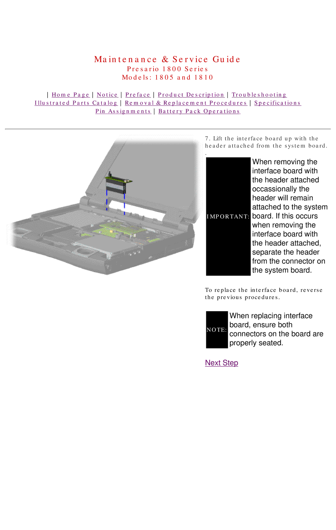 HP 1805 manual When replacing interface board, ensure both 