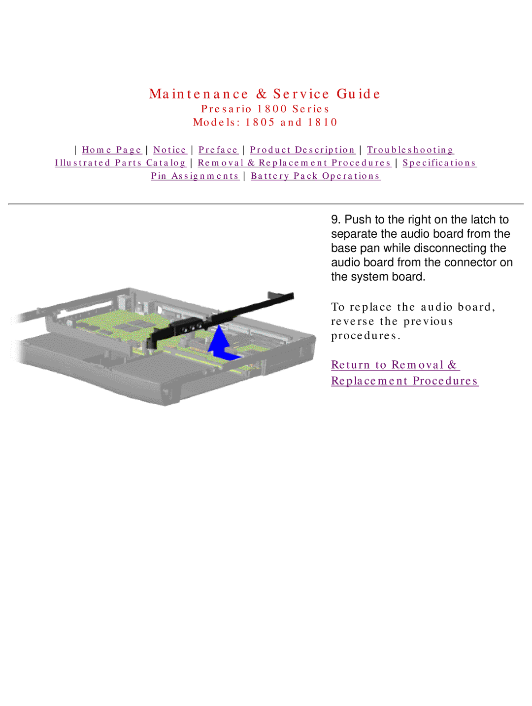 HP 1805 manual To replace the audio board, reverse the previous procedures 