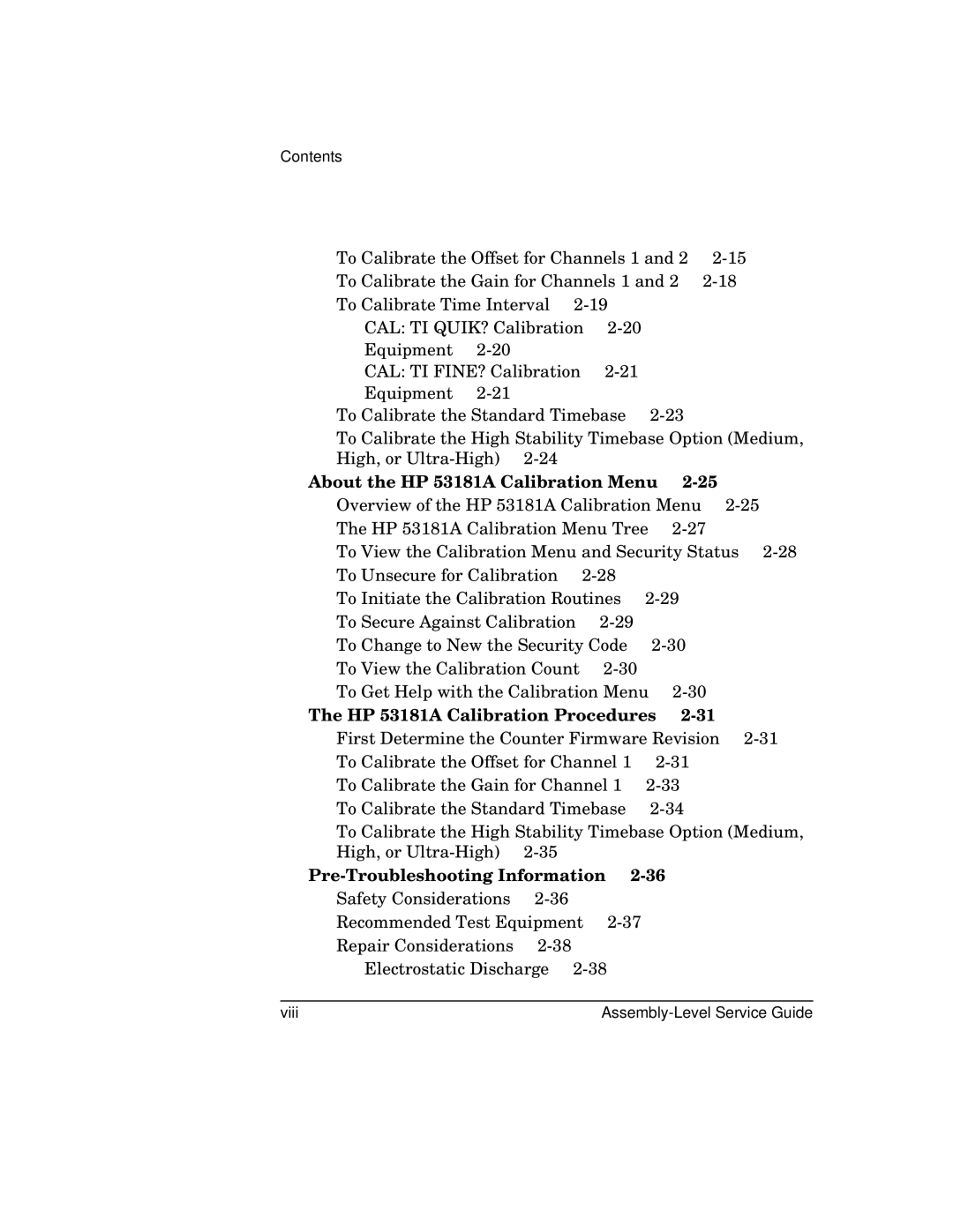 HP manual About the HP 53181A Calibration Menu 