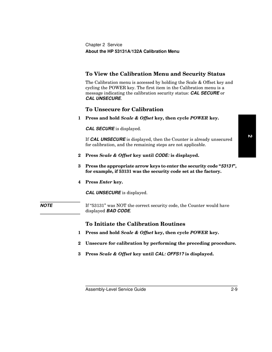 HP 181A manual To View the Calibration Menu and Security Status, To Unsecure for Calibration 