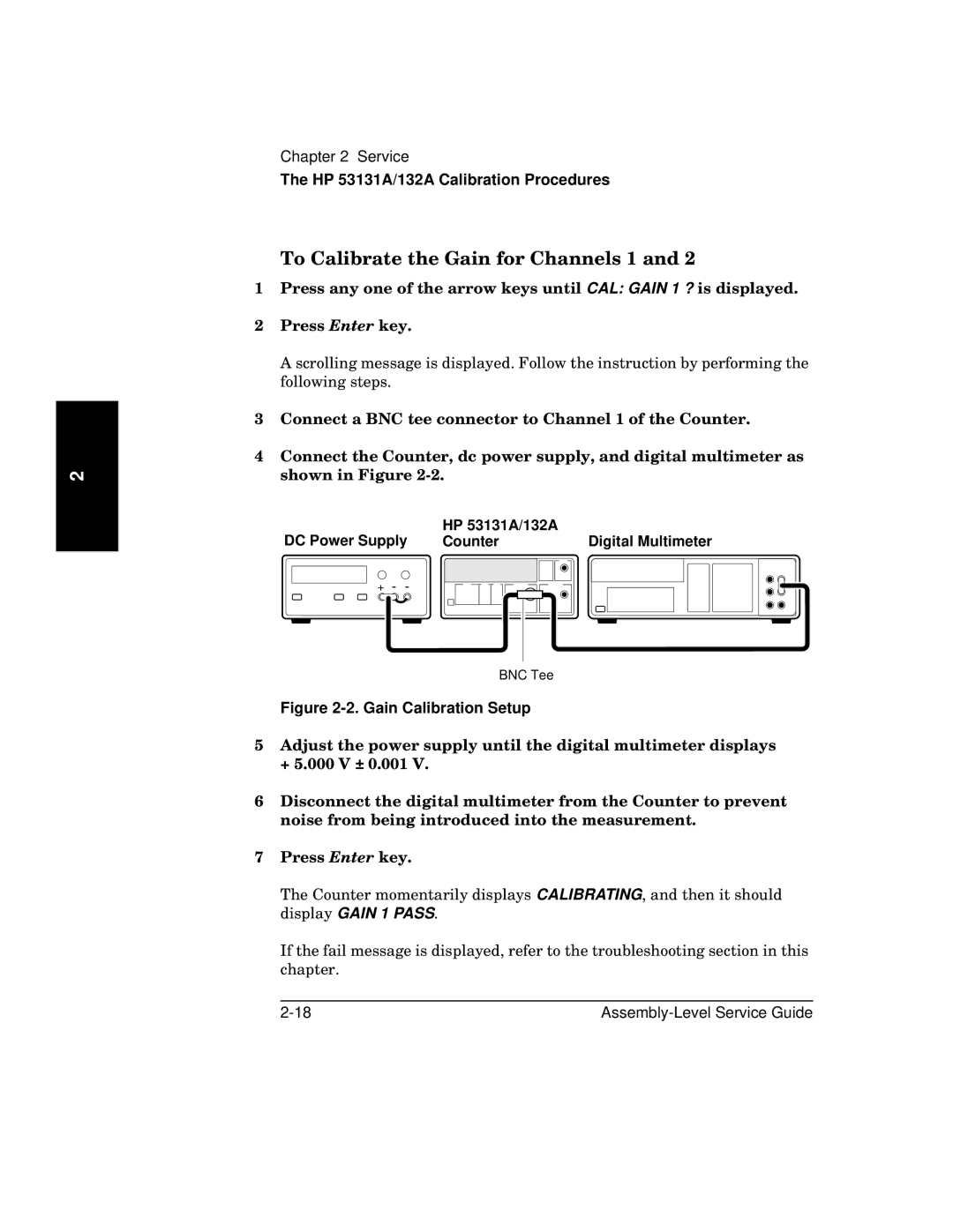 HP 181A manual To Calibrate the Gain for Channels 1, DC Power Supply HP 53131A/132A Counter, Digital Multimeter 