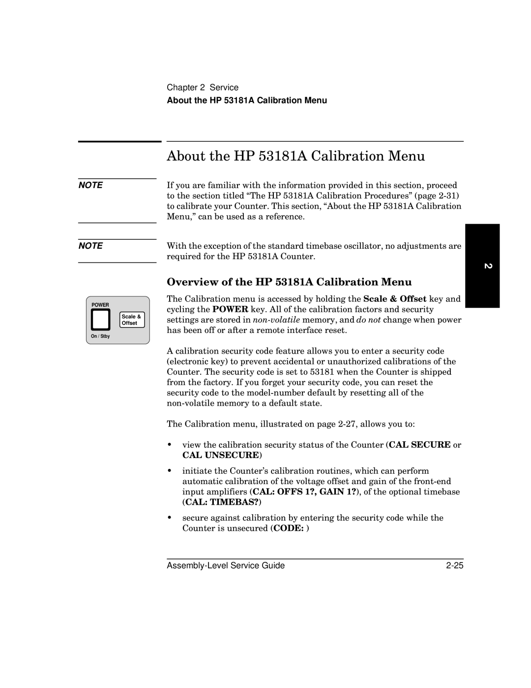 HP manual About the HP 53181A Calibration Menu, Overview of the HP 53181A Calibration Menu 