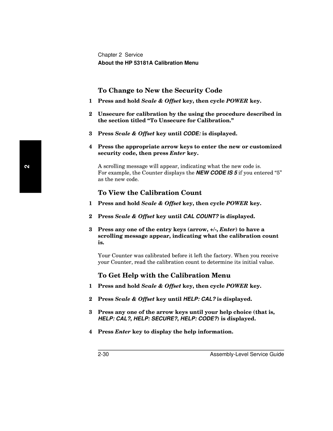 HP 181A manual To Change to New the Security Code, To View the Calibration Count 