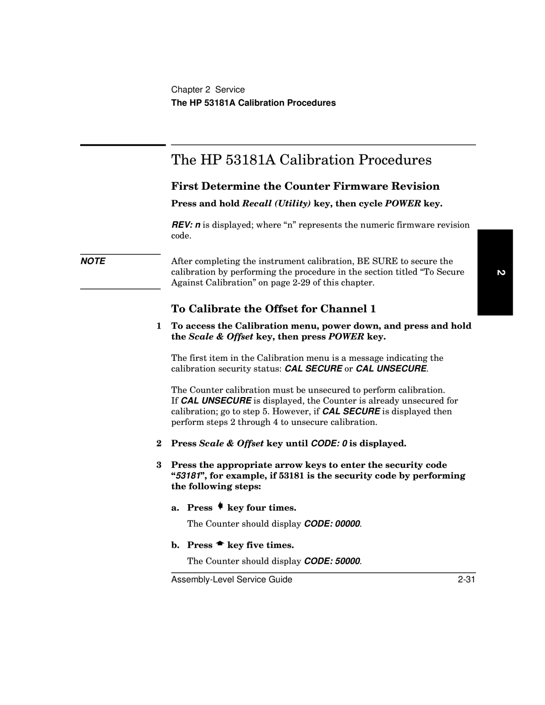 HP manual HP 53181A Calibration Procedures, To Calibrate the Offset for Channel 