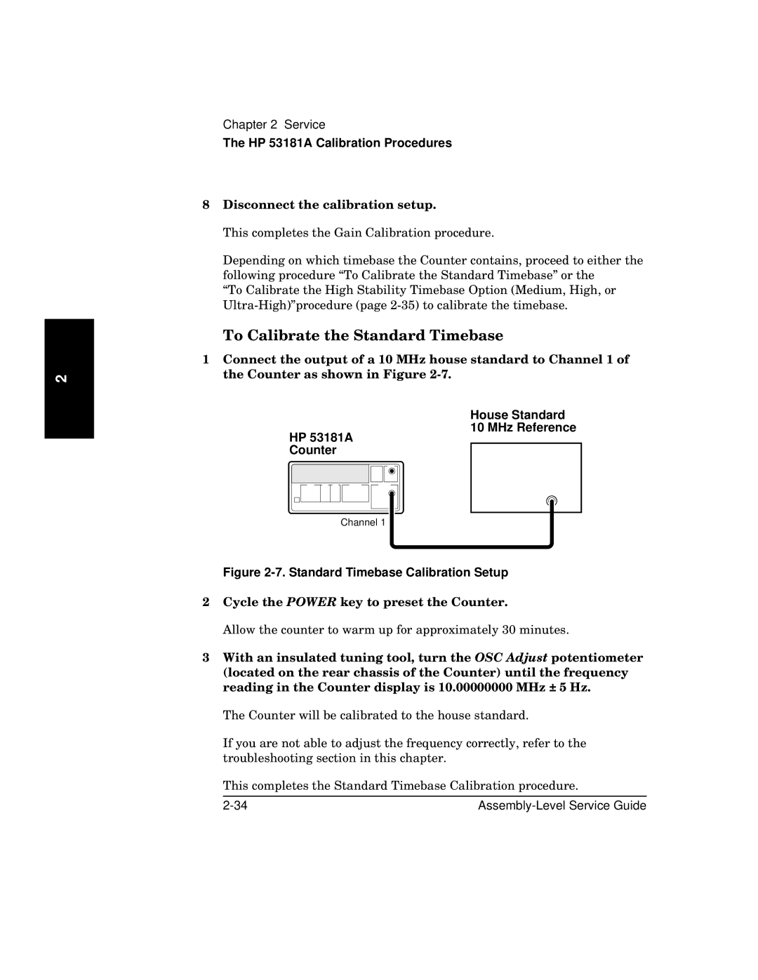 HP manual House Standard MHz Reference HP 53181A Counter, Standard Timebase Calibration Setup 