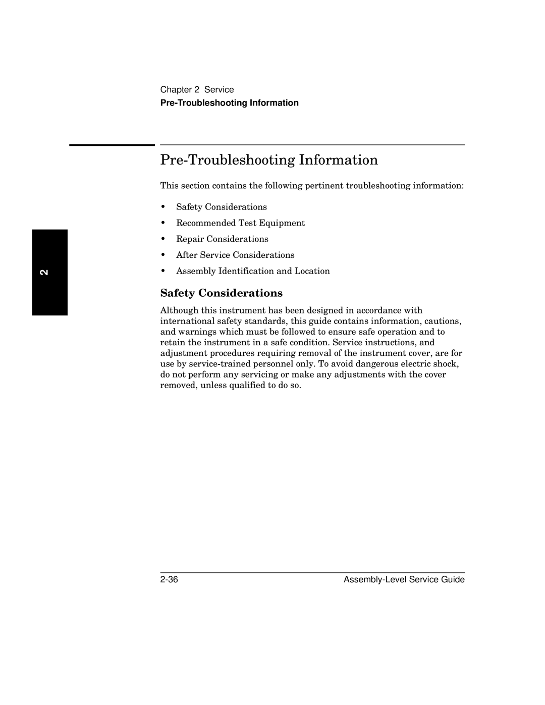 HP 181A manual Pre-Troubleshooting Information, Safety Considerations 