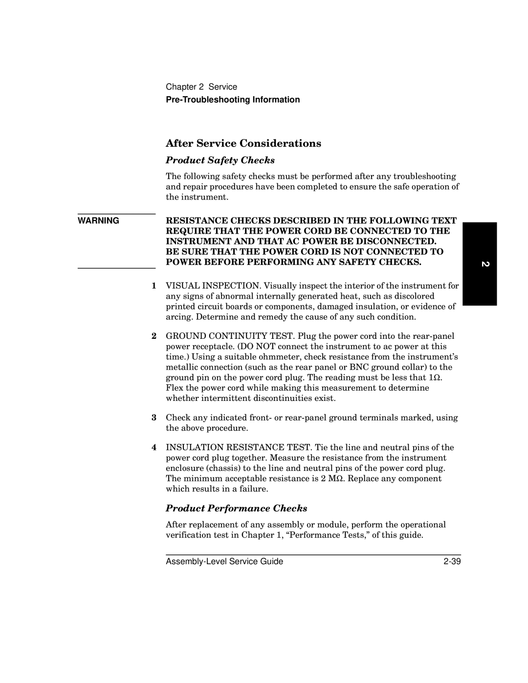 HP 181A manual After Service Considerations, Product Safety Checks, Product Performance Checks 