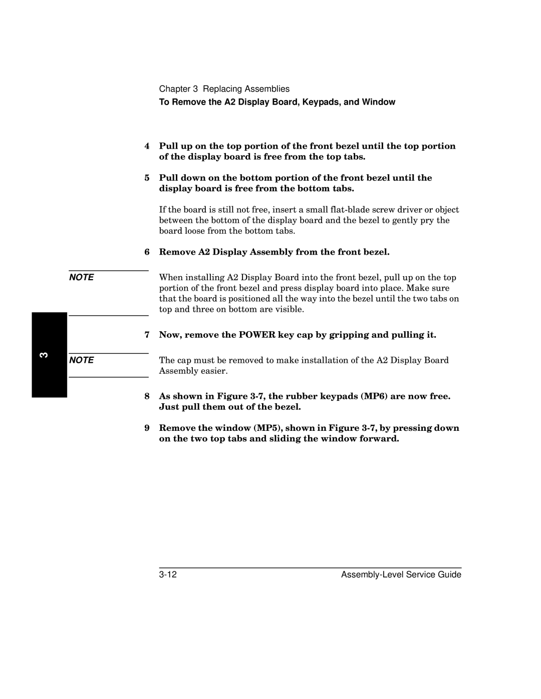 HP 181A manual To Remove the A2 Display Board, Keypads, and Window 