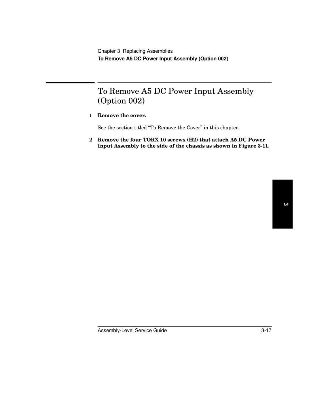 HP 181A manual To Remove A5 DC Power Input Assembly Option 