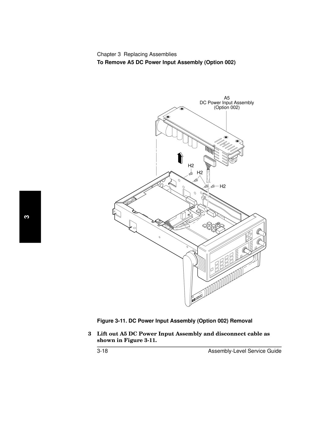 HP 181A manual DC Power Input Assembly Option 002 Removal 