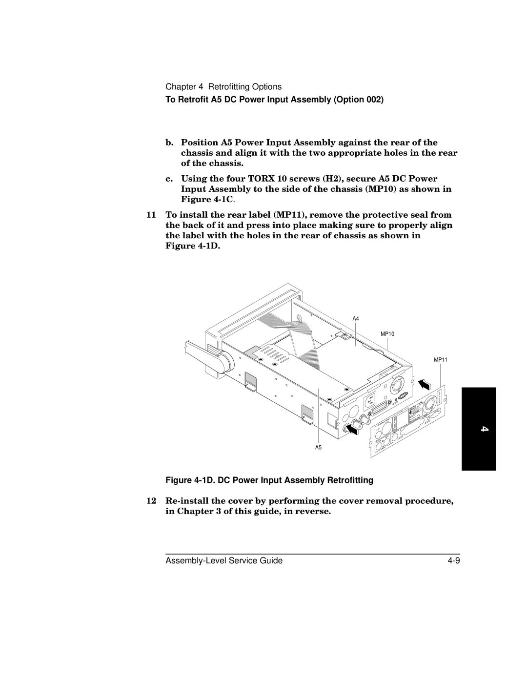 HP 181A manual 1D. DC Power Input Assembly Retrofitting 