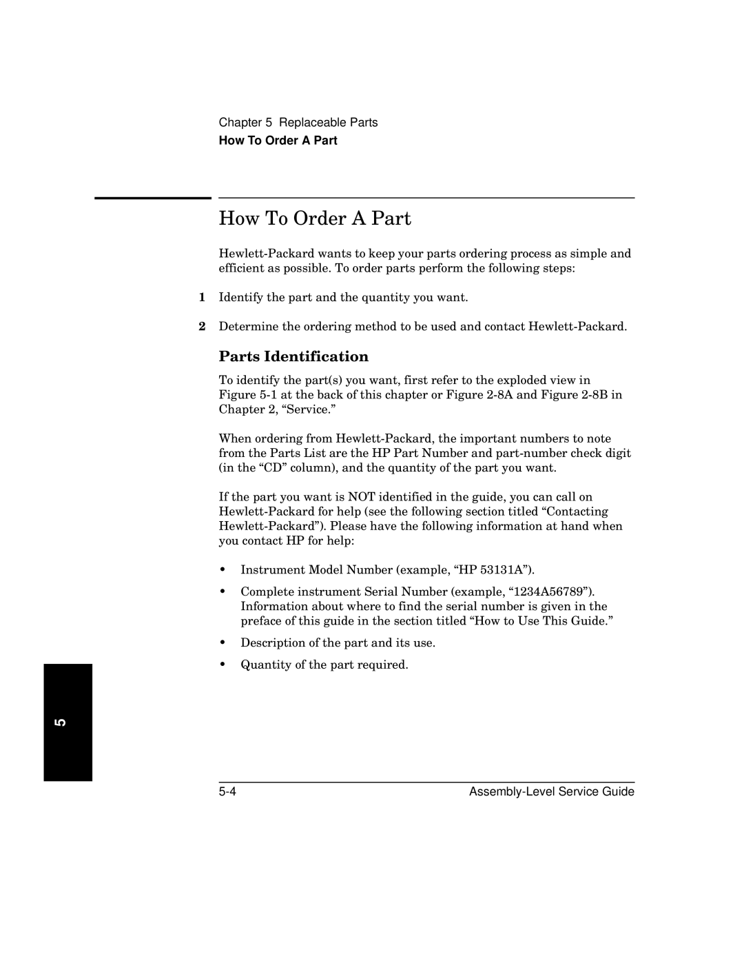 HP 181A manual How To Order a Part, Parts Identification 