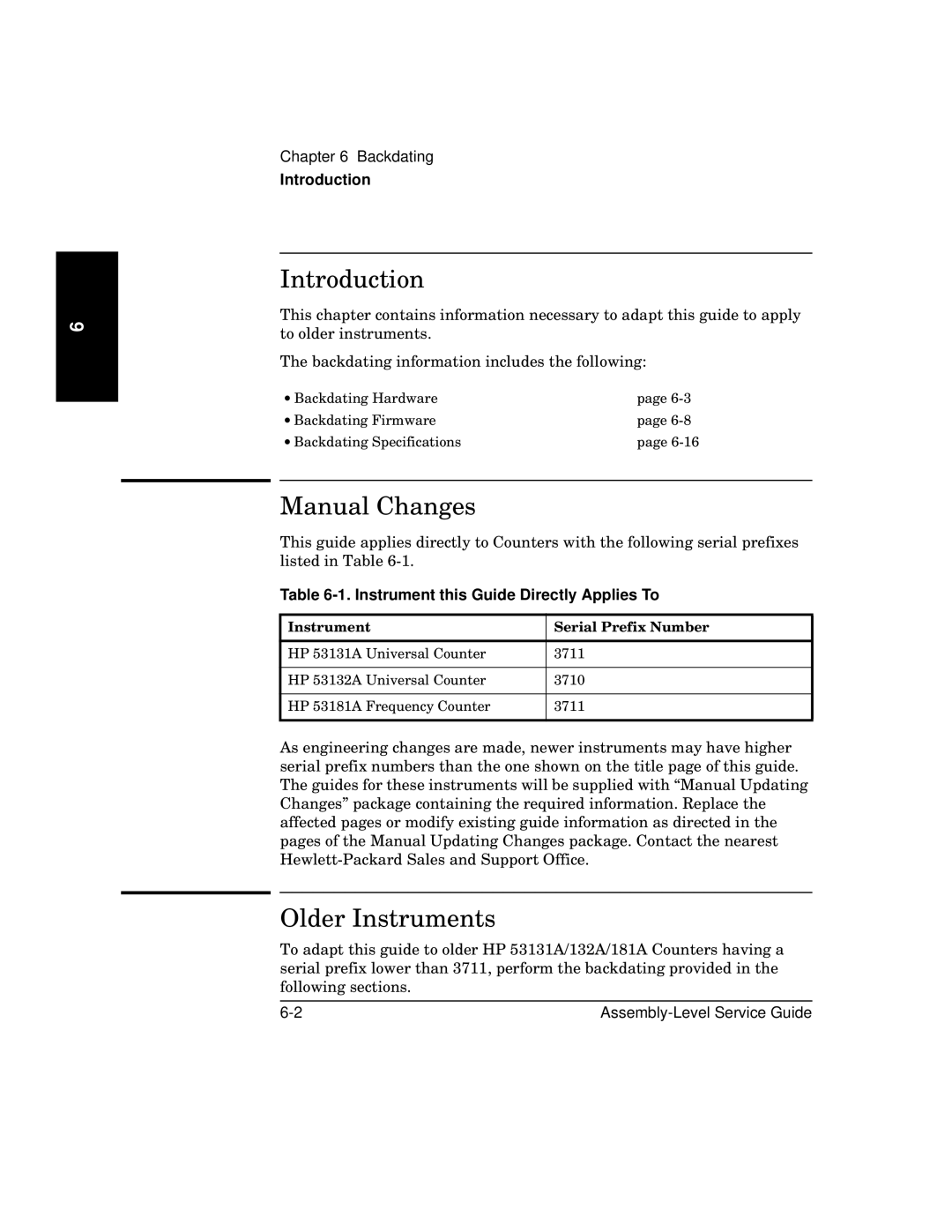 HP 181A manual Manual Changes, Older Instruments, Instrument this Guide Directly Applies To 