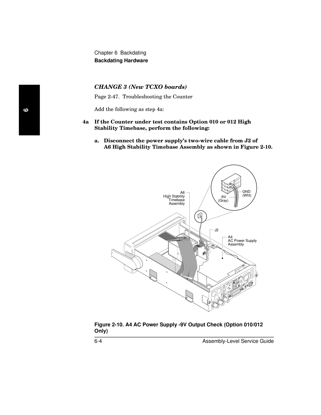 HP 181A manual Change 3 New Tcxo boards, 10. A4 AC Power Supply -9V Output Check Option 010/012 Only 