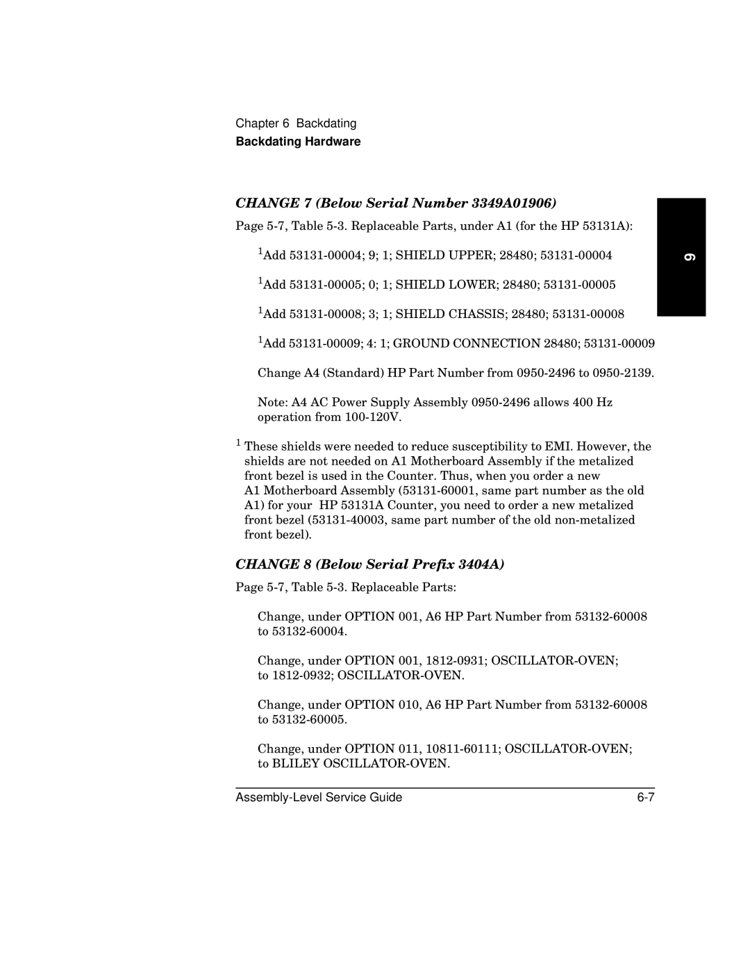 HP 181A manual Change 7 Below Serial Number 3349A01906, Change 8 Below Serial Prefix 3404A 