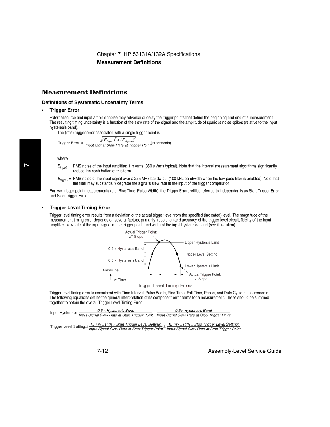 HP 181A Measurement Definitions, Definitions of Systematic Uncertainty Terms Trigger Error, Trigger Level Timing Error 