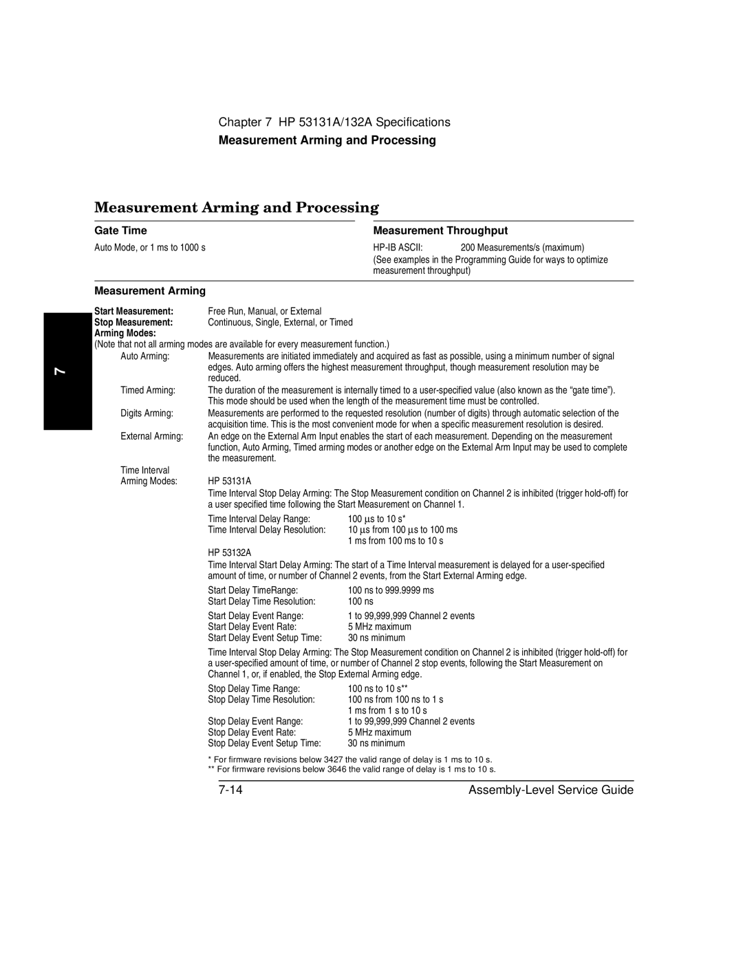 HP 181A manual Measurement Arming and Processing, Gate Time Measurement Throughput 