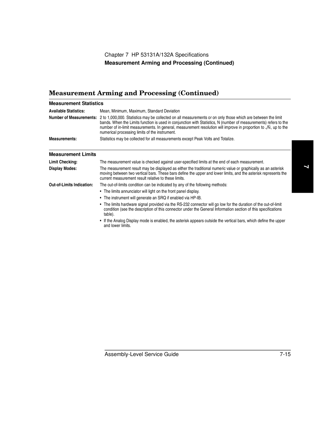 HP 181A manual Measurement Statistics, Measurement Limits 