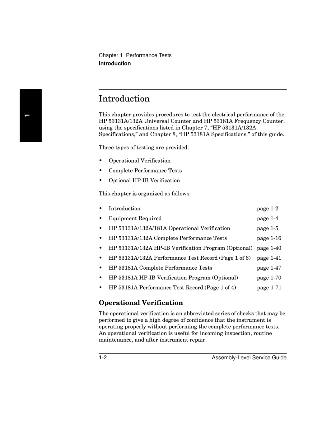 HP 181A manual Introduction, Operational Verification 