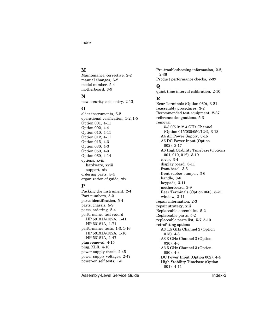 HP 181A manual Assembly-Level Service Guide Index-3 