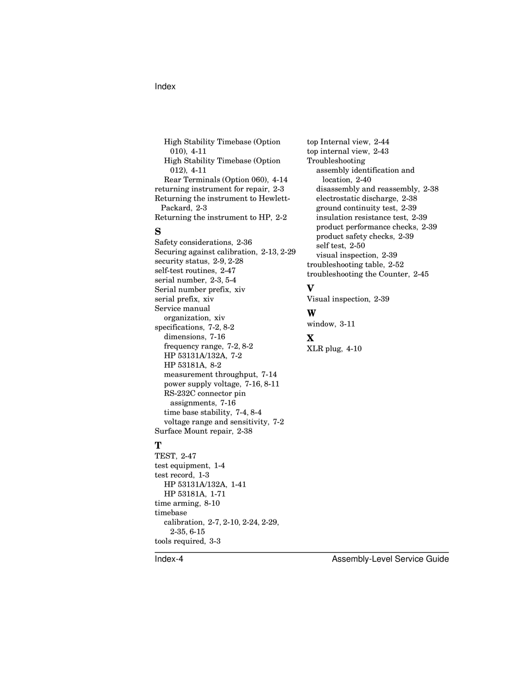 HP 181A manual Index-4 Assembly-Level Service Guide 