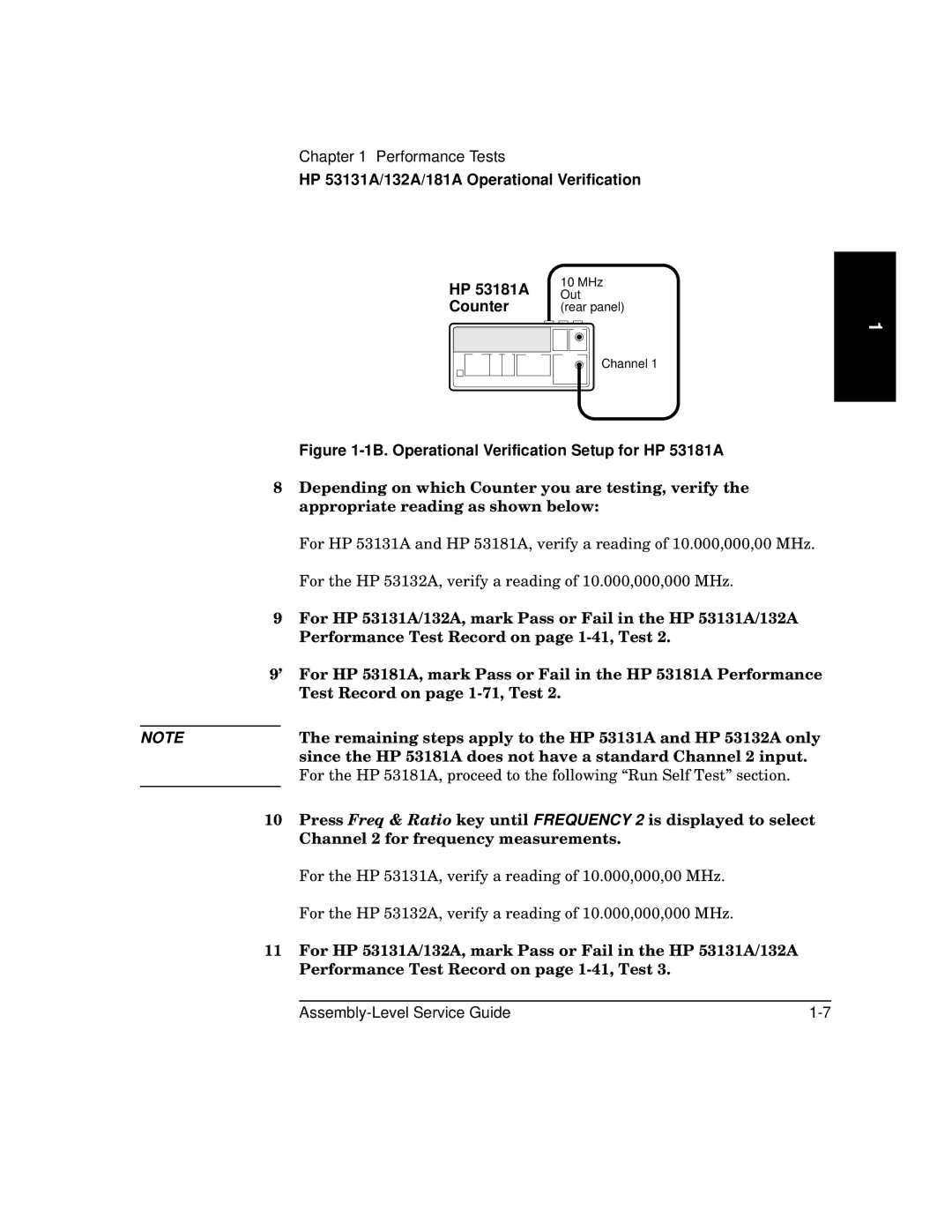 HP manual HP 53131A/132A/181A Operational Verification HP 53181A, 1B. Operational Verification Setup for HP 53181A 