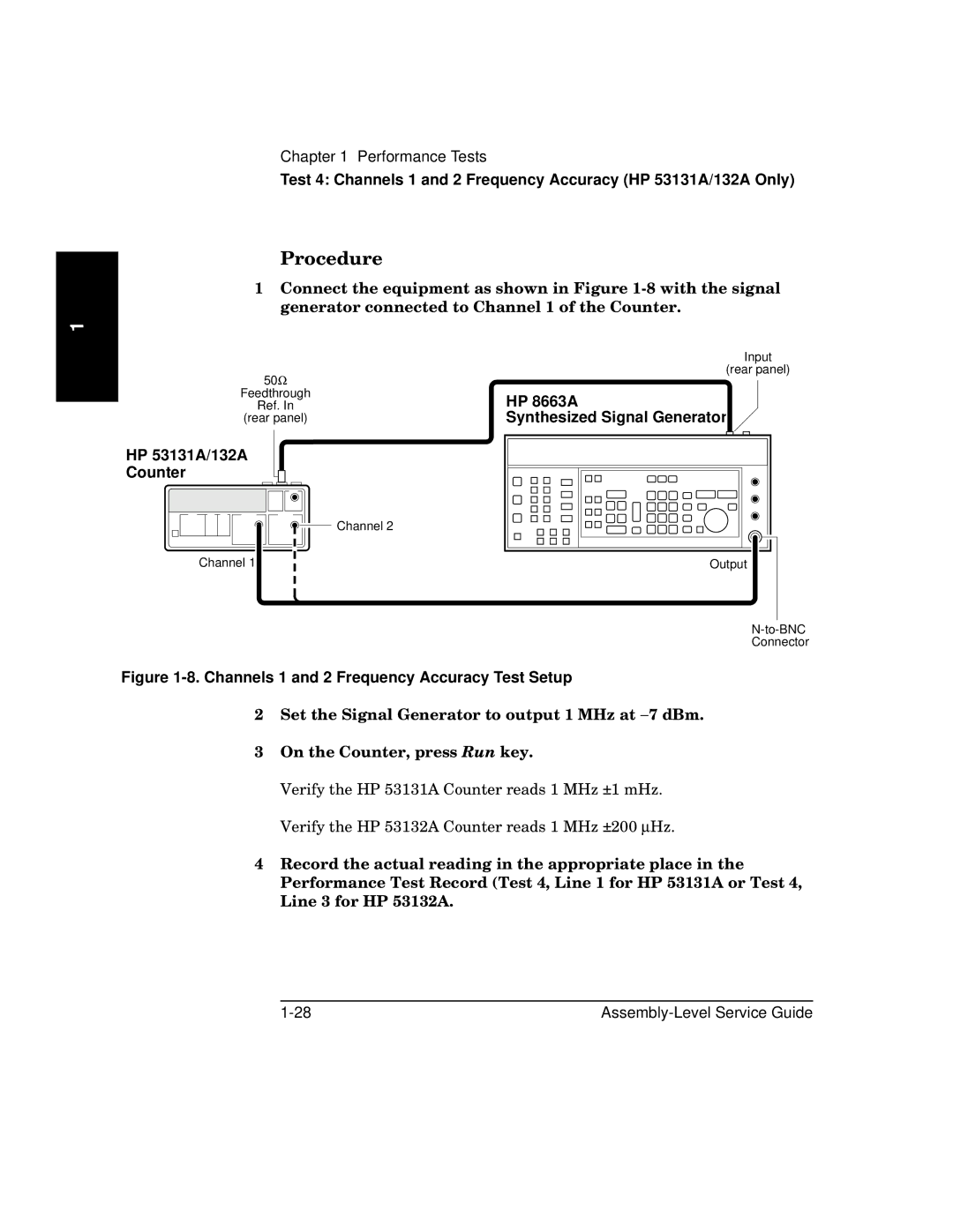 HP 181A manual HP 53131A/132A Counter, Channels 1 and 2 Frequency Accuracy Test Setup 