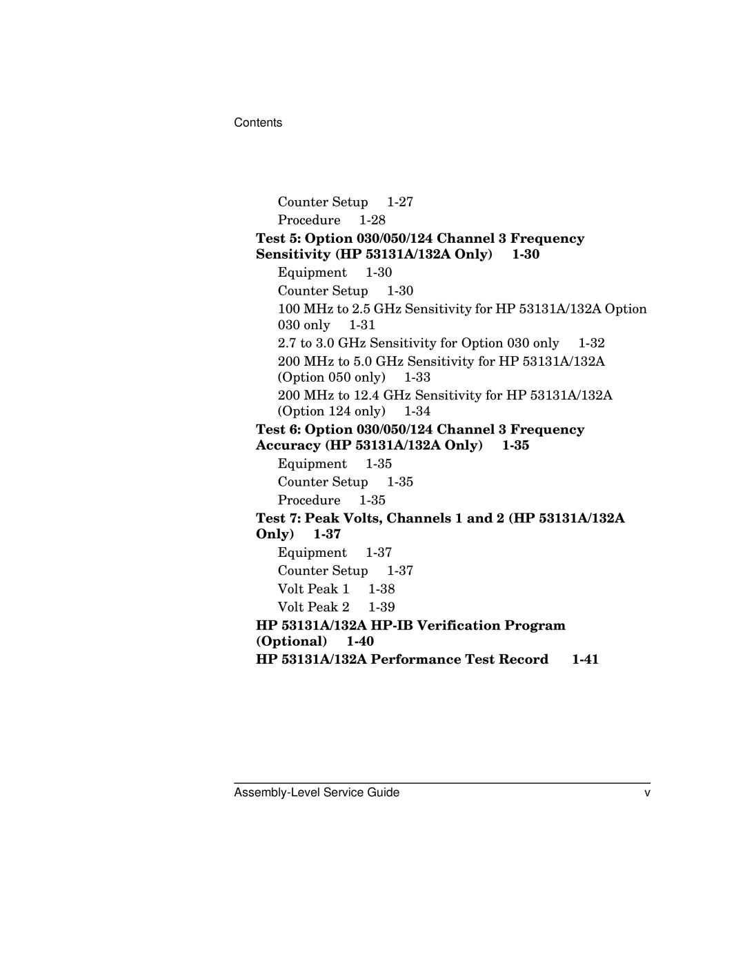 HP 181A manual Test 5 Option 030/050/124 Channel 3 Frequency 