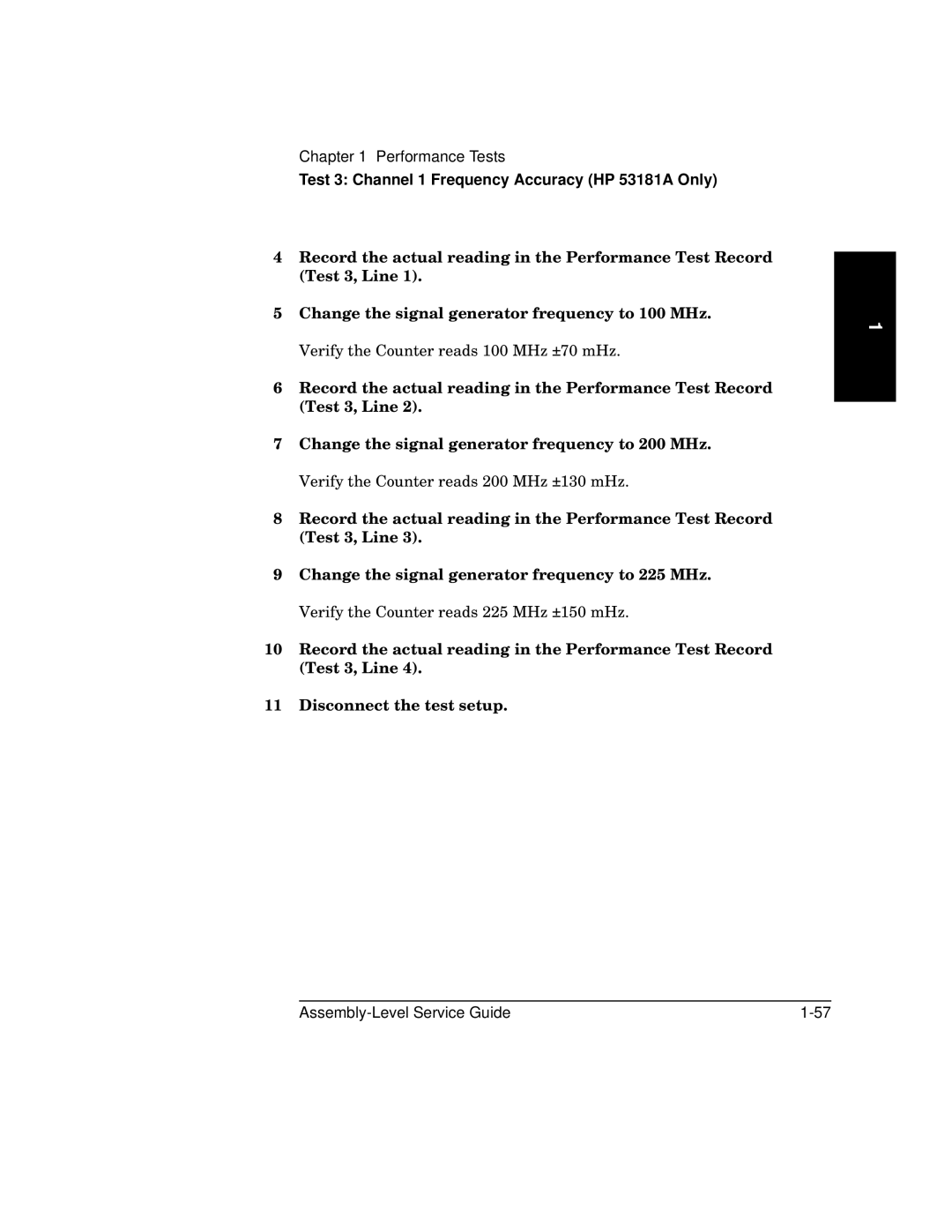 HP manual Test 3 Channel 1 Frequency Accuracy HP 53181A Only 