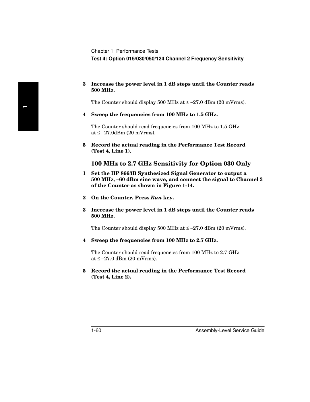 HP 181A manual MHz to 2.7 GHz Sensitivity for Option 030 Only 