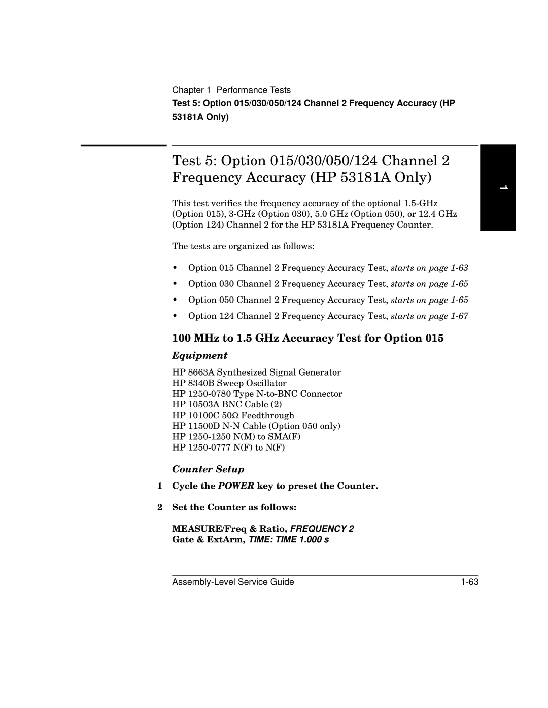 HP 181A manual MHz to 1.5 GHz Accuracy Test for Option, Equipment 