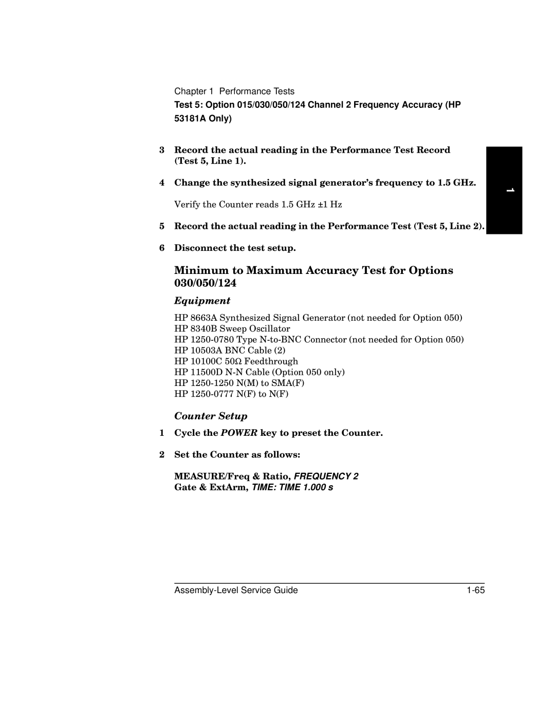 HP 181A manual Minimum to Maximum Accuracy Test for Options 030/050/124 