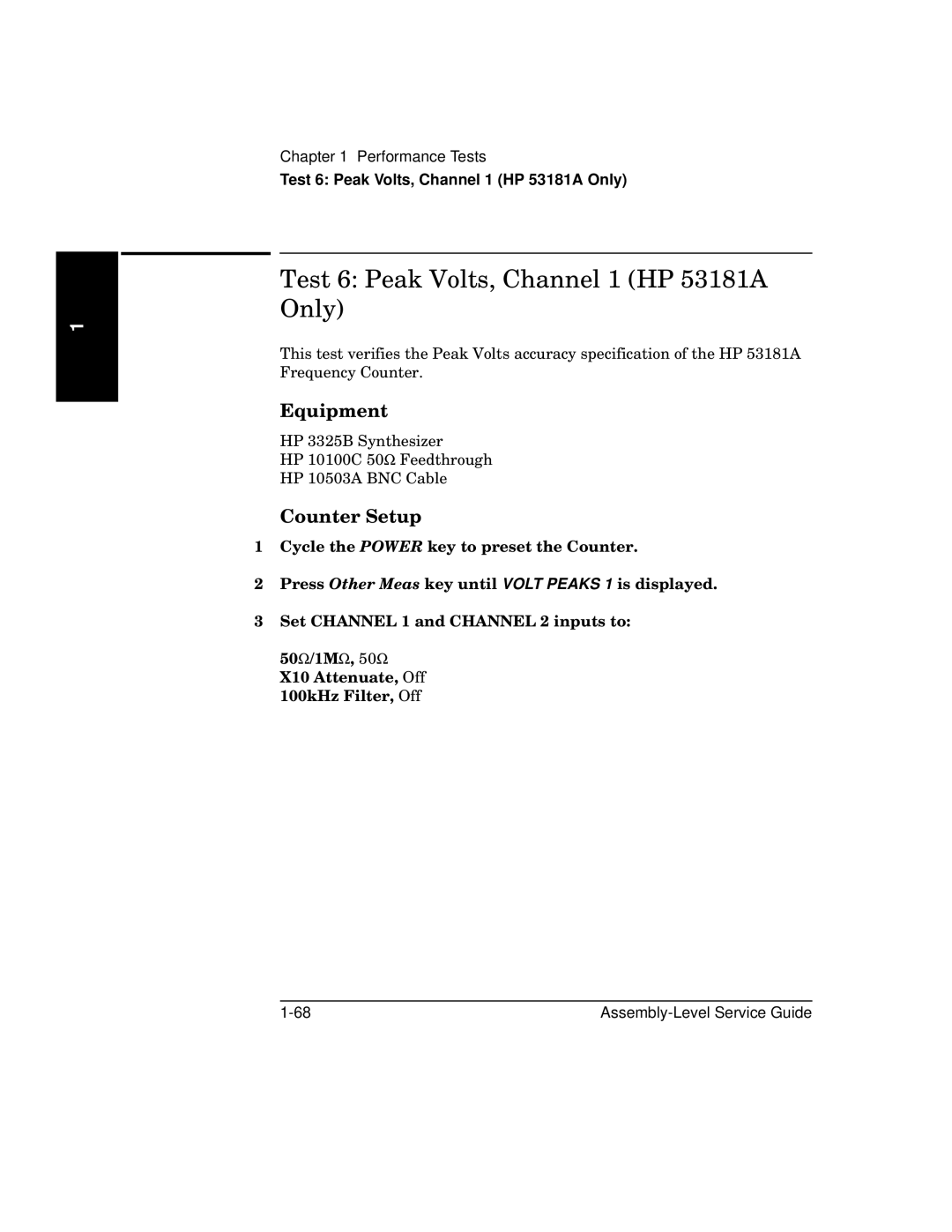 HP manual Test 6 Peak Volts, Channel 1 HP 53181A Only 