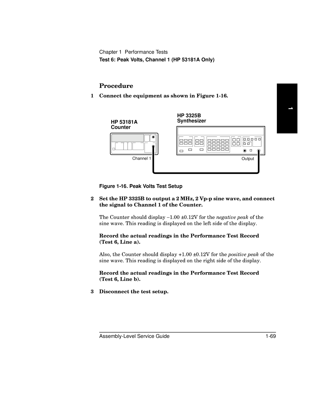 HP 181A manual Peak Volts Test Setup 