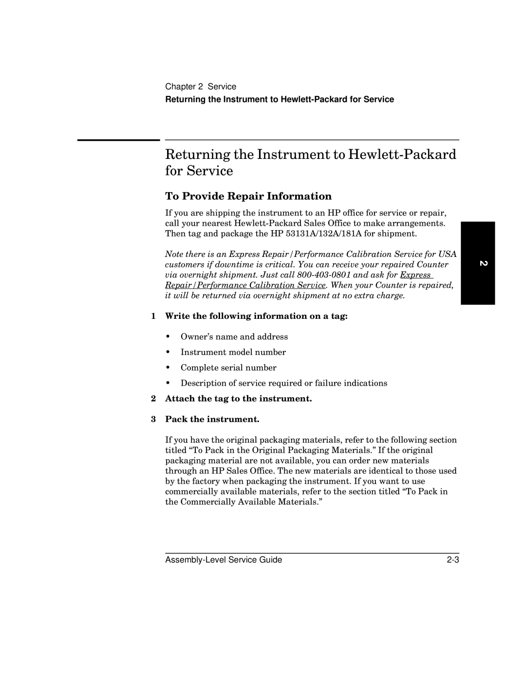 HP 181A manual Returning the Instrument to Hewlett-Packard for Service, To Provide Repair Information 