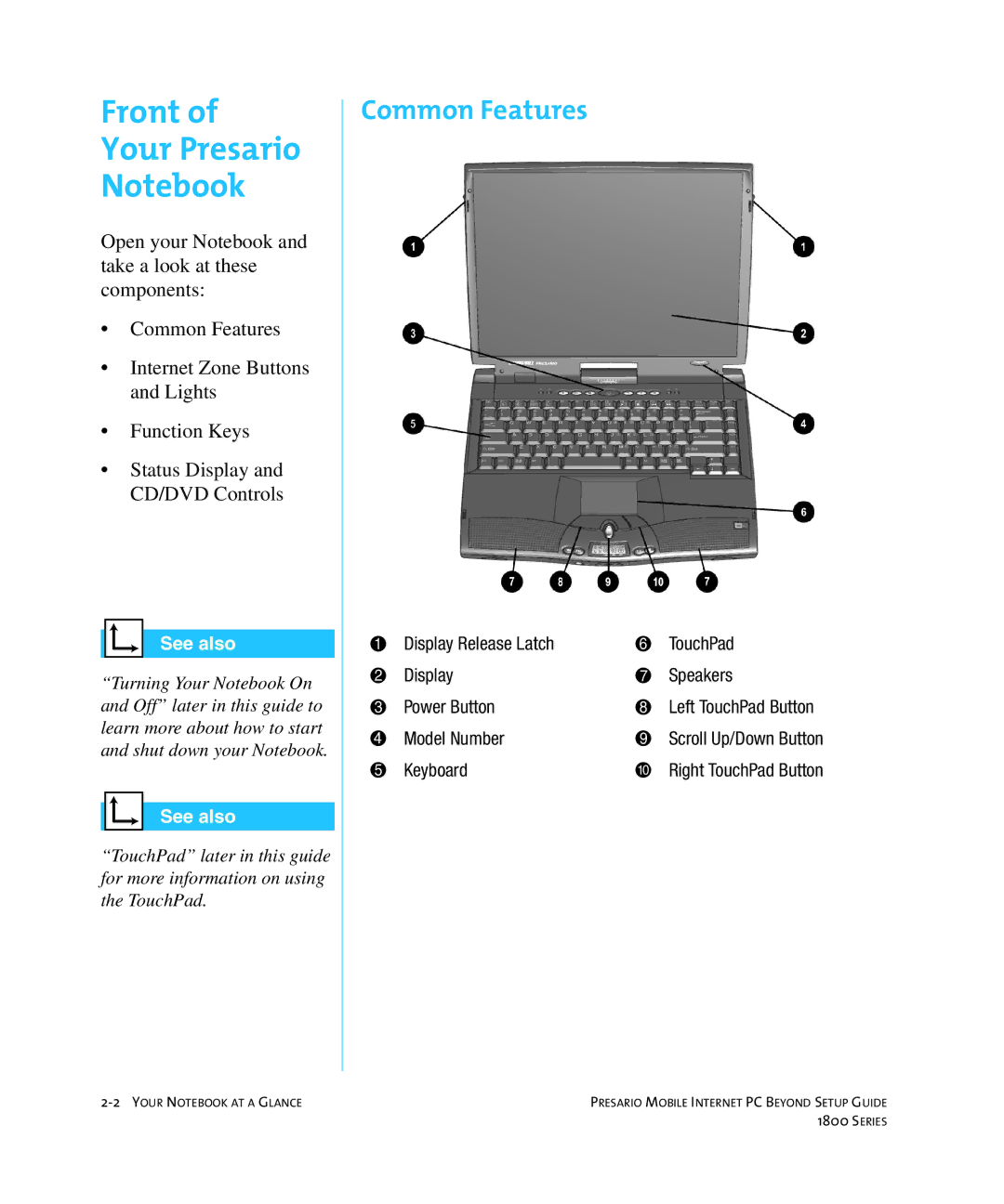 HP 18XL280 manual Front Your Presario, Common Features 