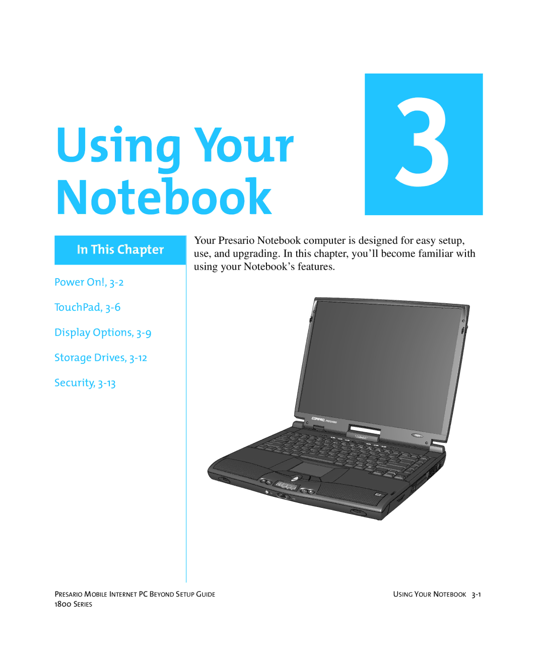 HP 18XL280 manual Using Your Notebook 