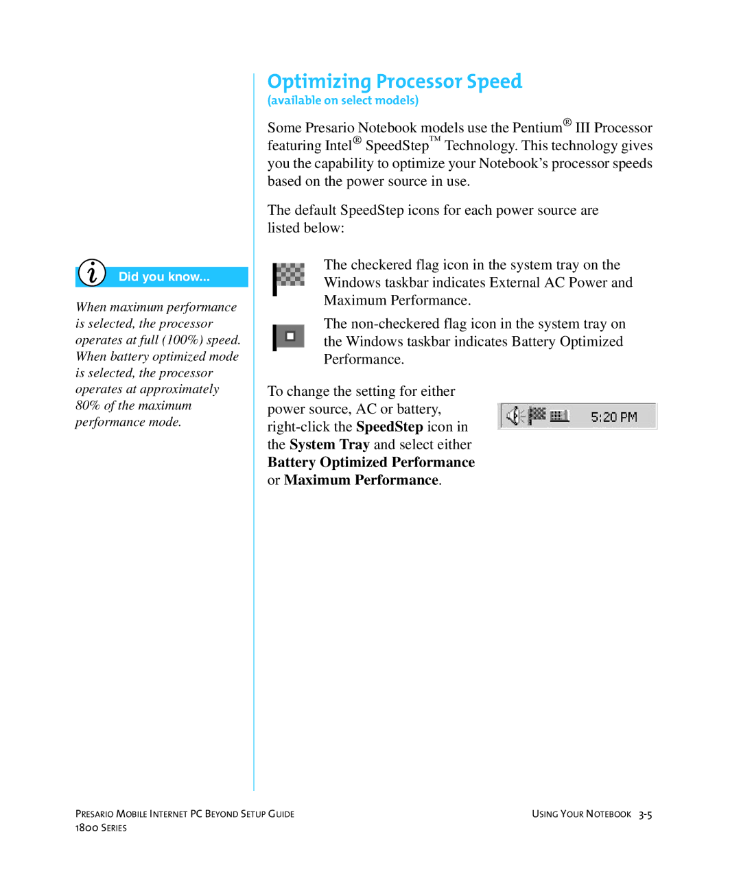 HP 18XL280 manual Optimizing Processor Speed 