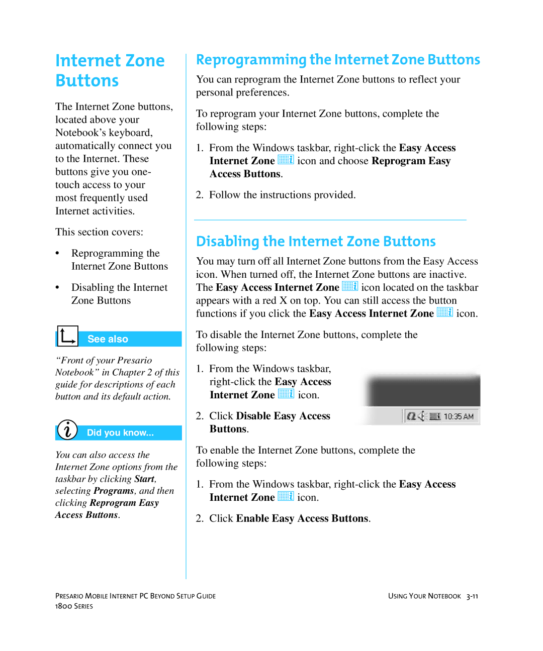 HP 18XL280 manual Reprogramming the Internet Zone Buttons, Disabling the Internet Zone Buttons 