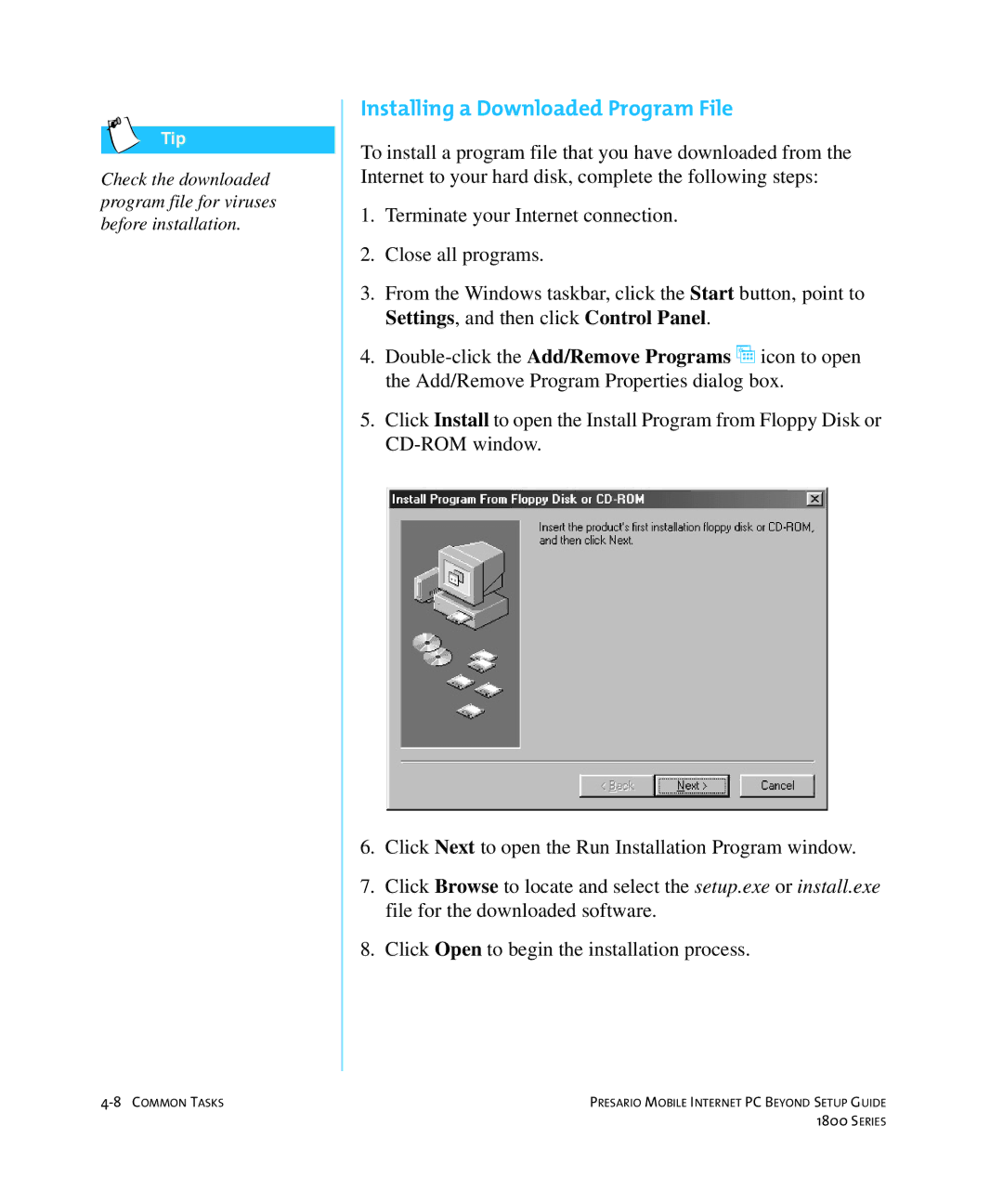 HP 18XL280 manual Installing a Downloaded Program File 