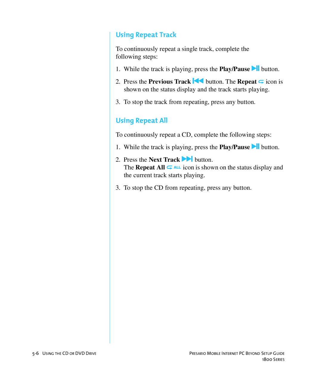 HP 18XL280 manual Using Repeat Track, Using Repeat All 